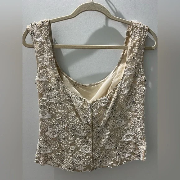 Vintage 1970s HEFTCO Beaded Wedding Gown, Matching Corset Vest Rhinestone Detail - Picture 9 of 17